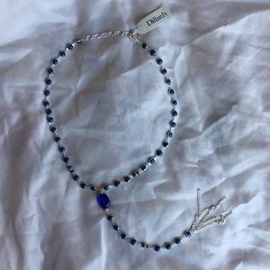 blue and silver long tassel necklace